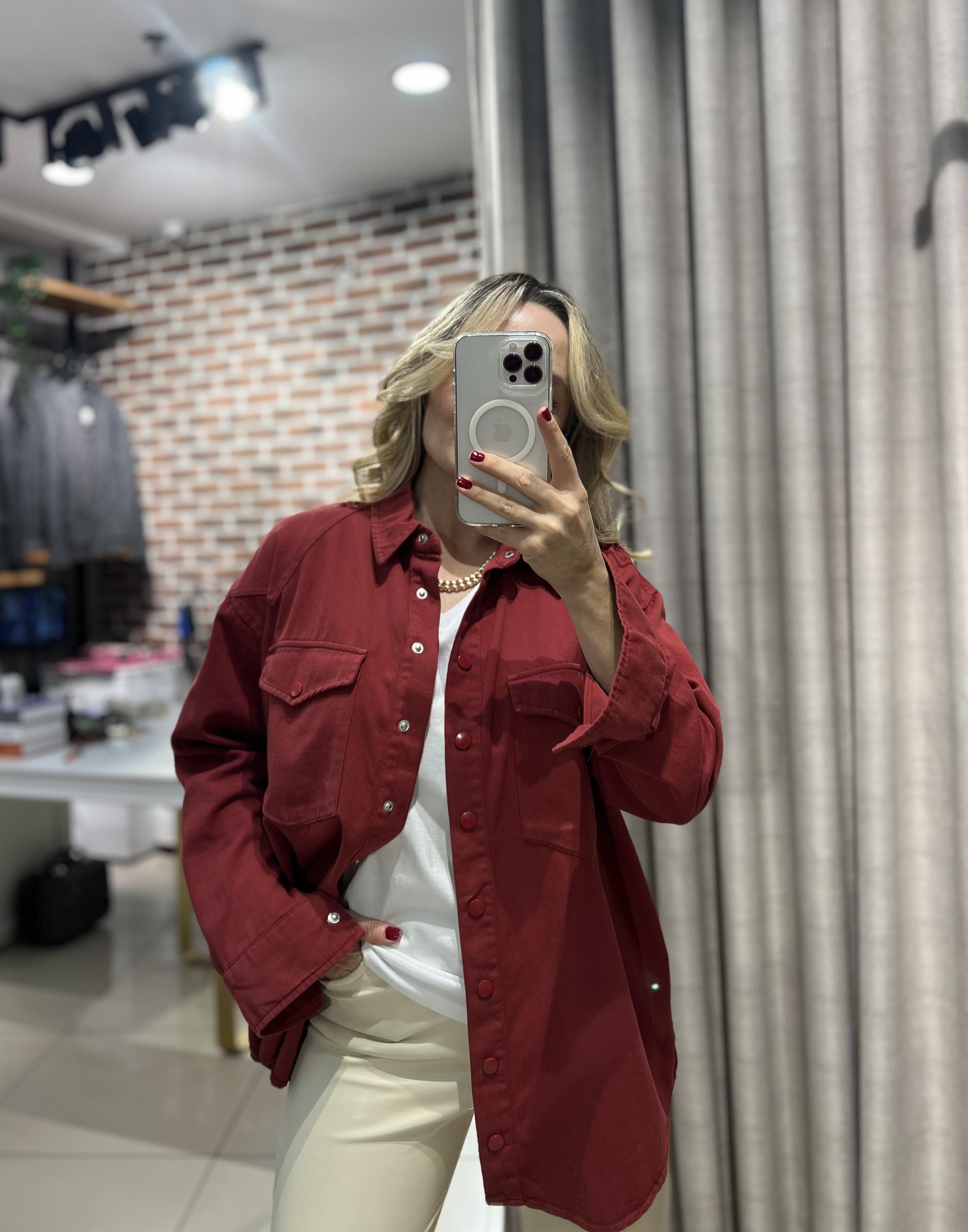 Cep Detaylı Bordo Gabardin Gömlek