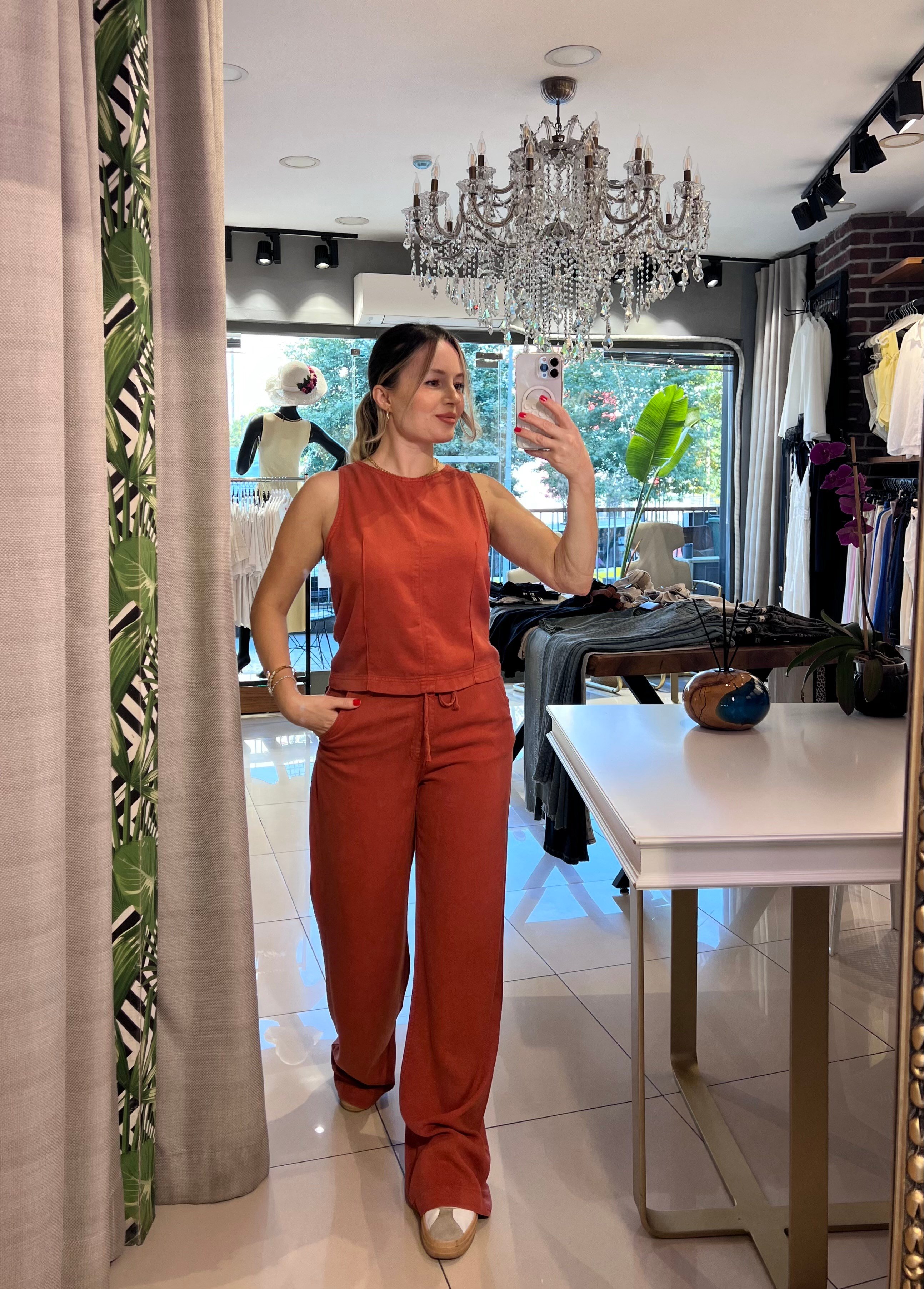 Kiremit Denim Bluz Pantolon Takım