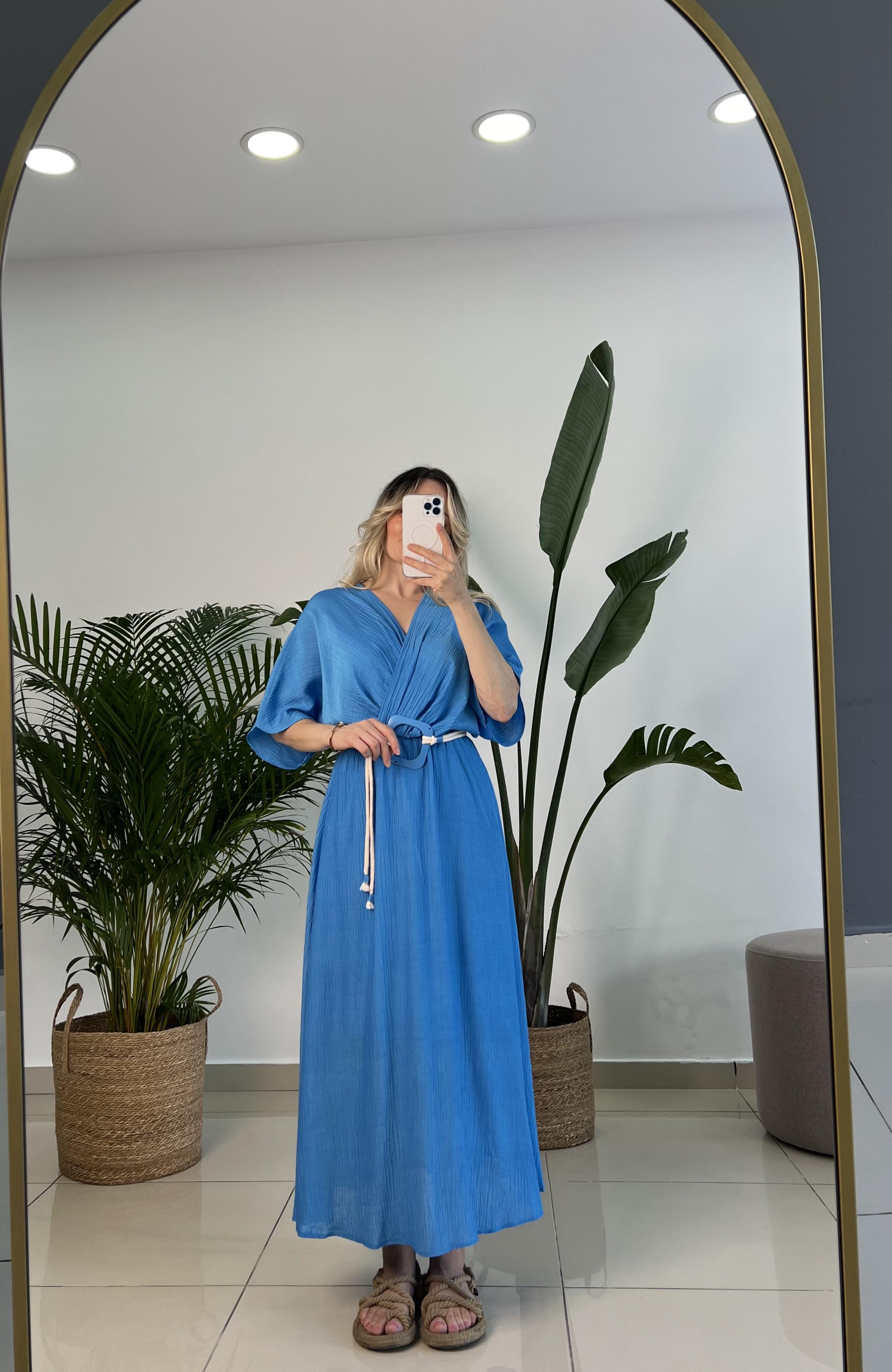 Mavi Renk Helen Model Elbise