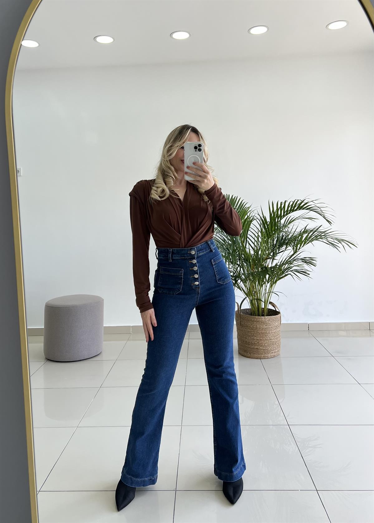 Orijinal Marka  Düğme Detaylı İspanyol Pantolon