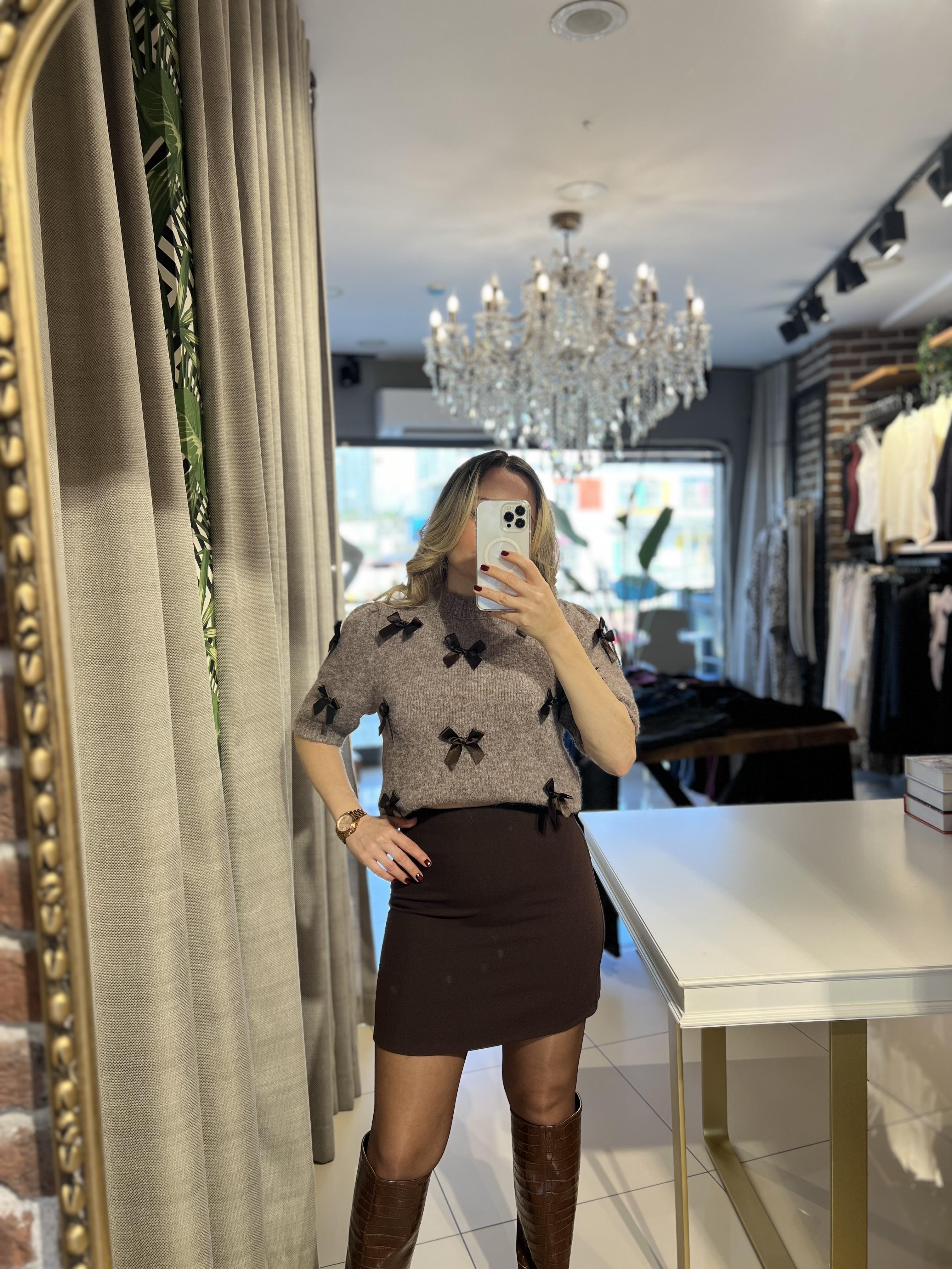 Orijinal Marka Evaze Kahverengi Mini Etek