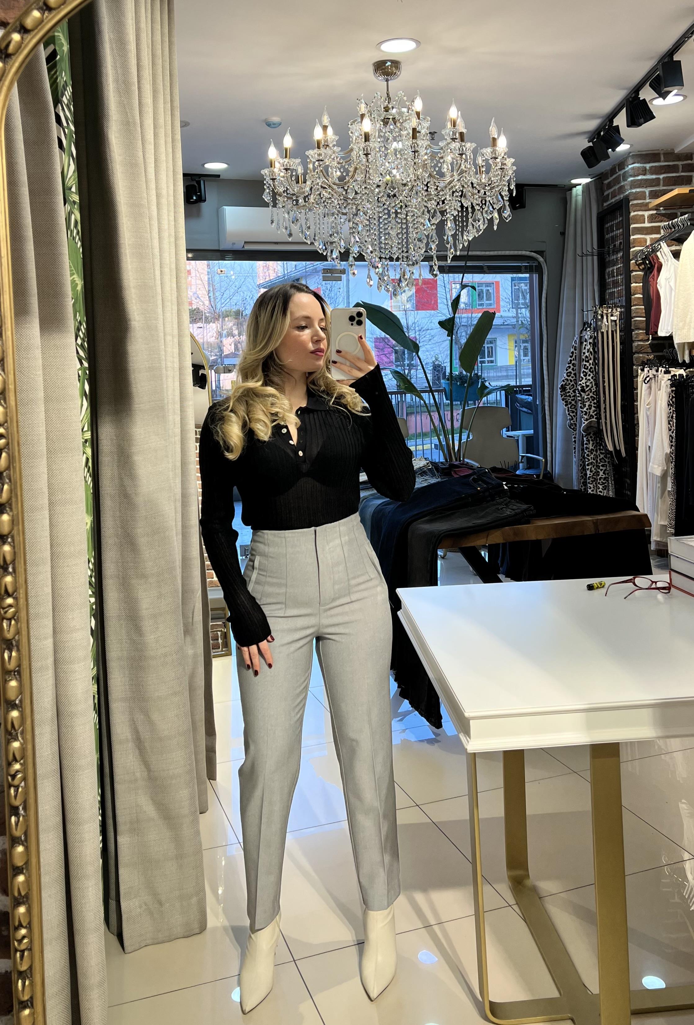 Orijinal Marka Modeli Gri Filetolu Pantolon