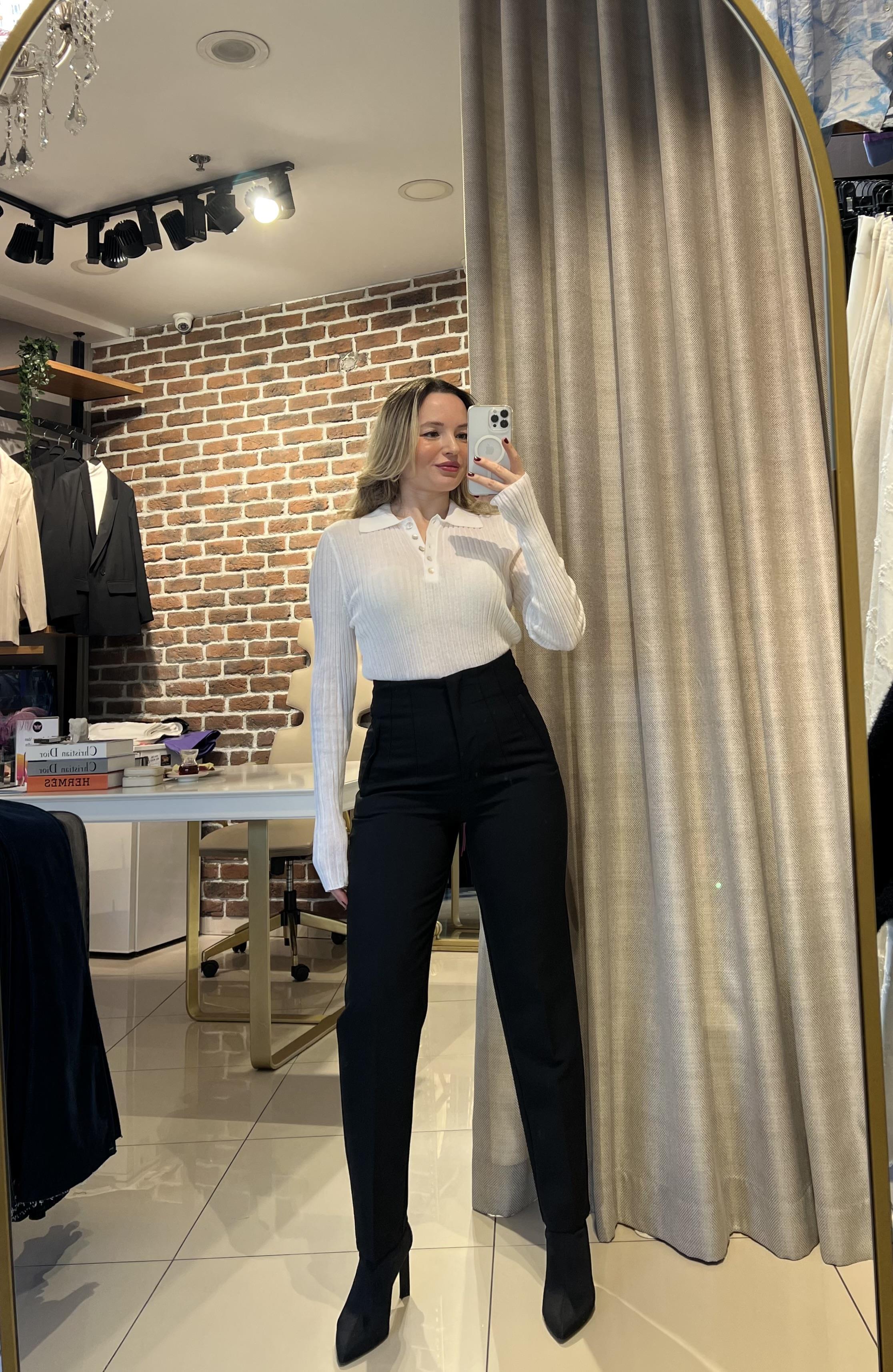 Orijinal Marka Modeli Siyah Filetolu Pantalon  