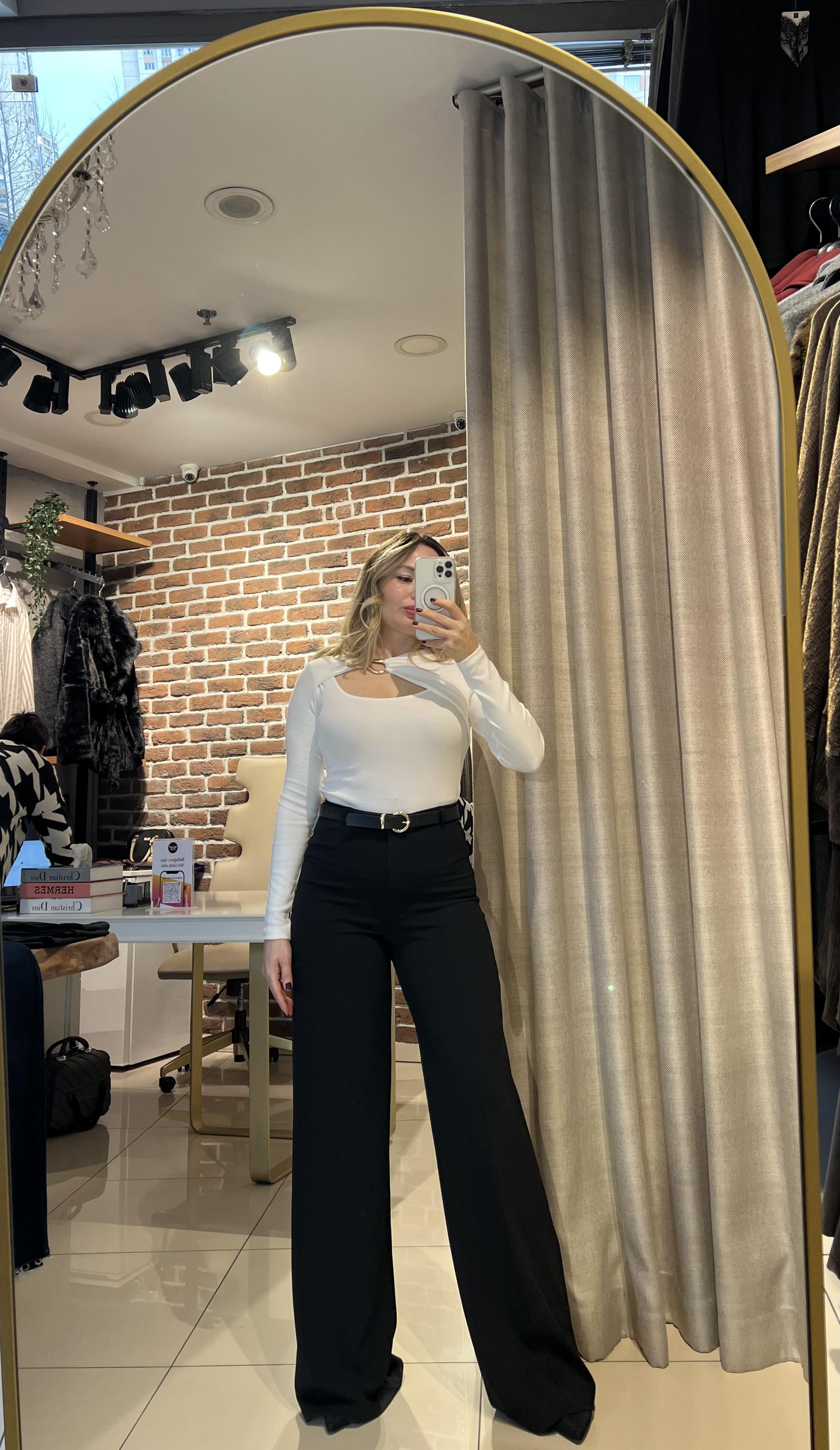 Siyah Kemerli Palazzo Pantalon