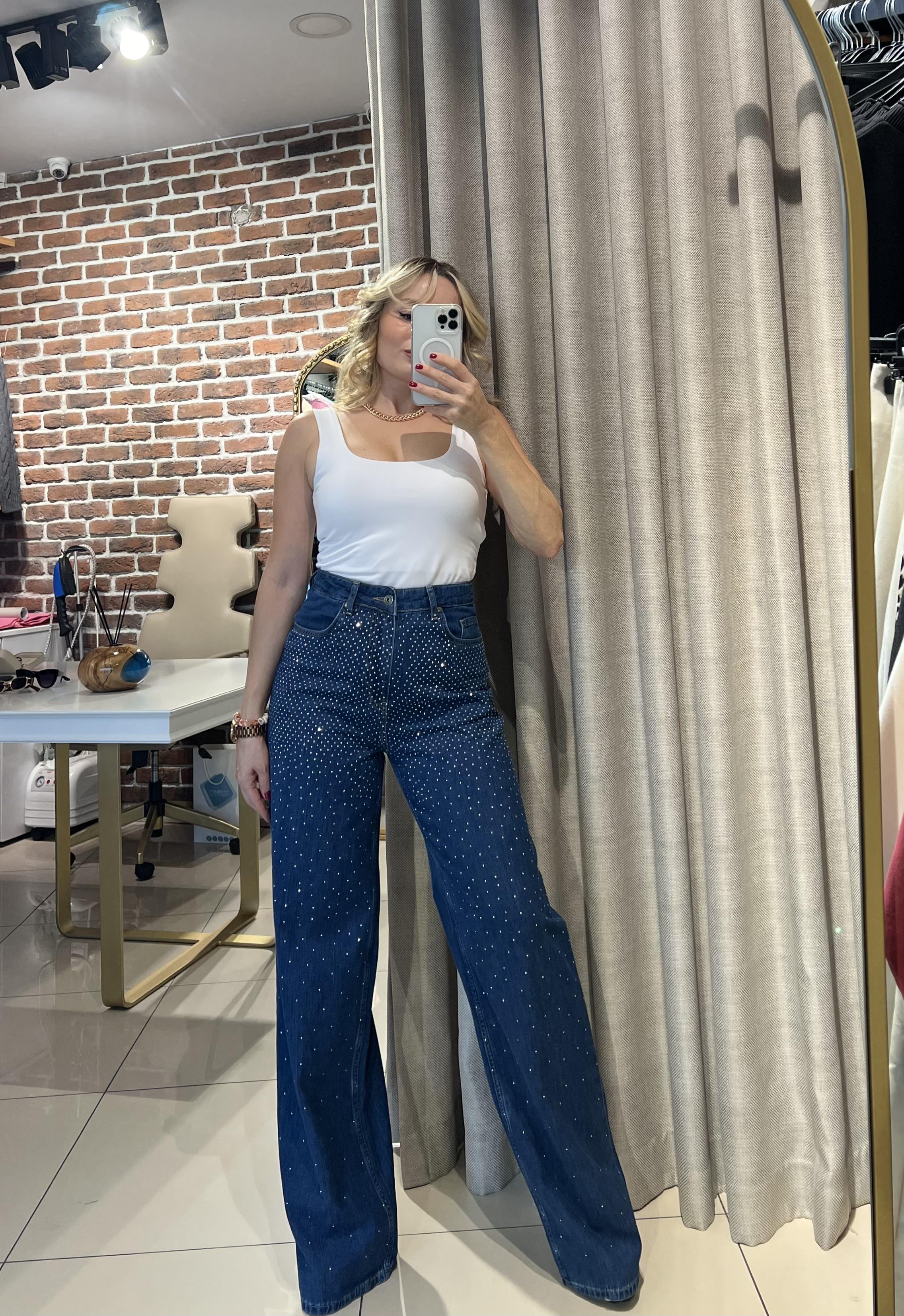 Taş İşleme Detaylı Full Likralı Kot Pantolon