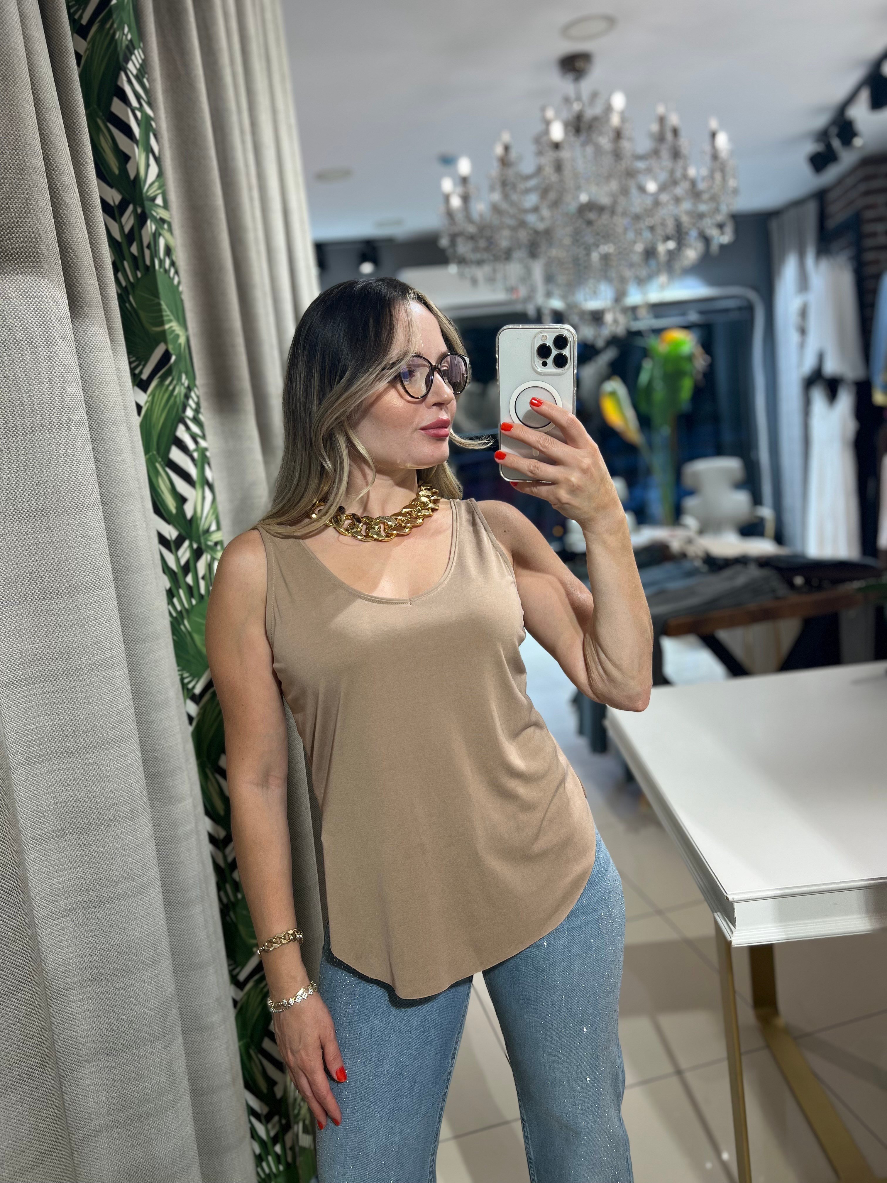 U Yaka Askılı Camel Modal Atlet