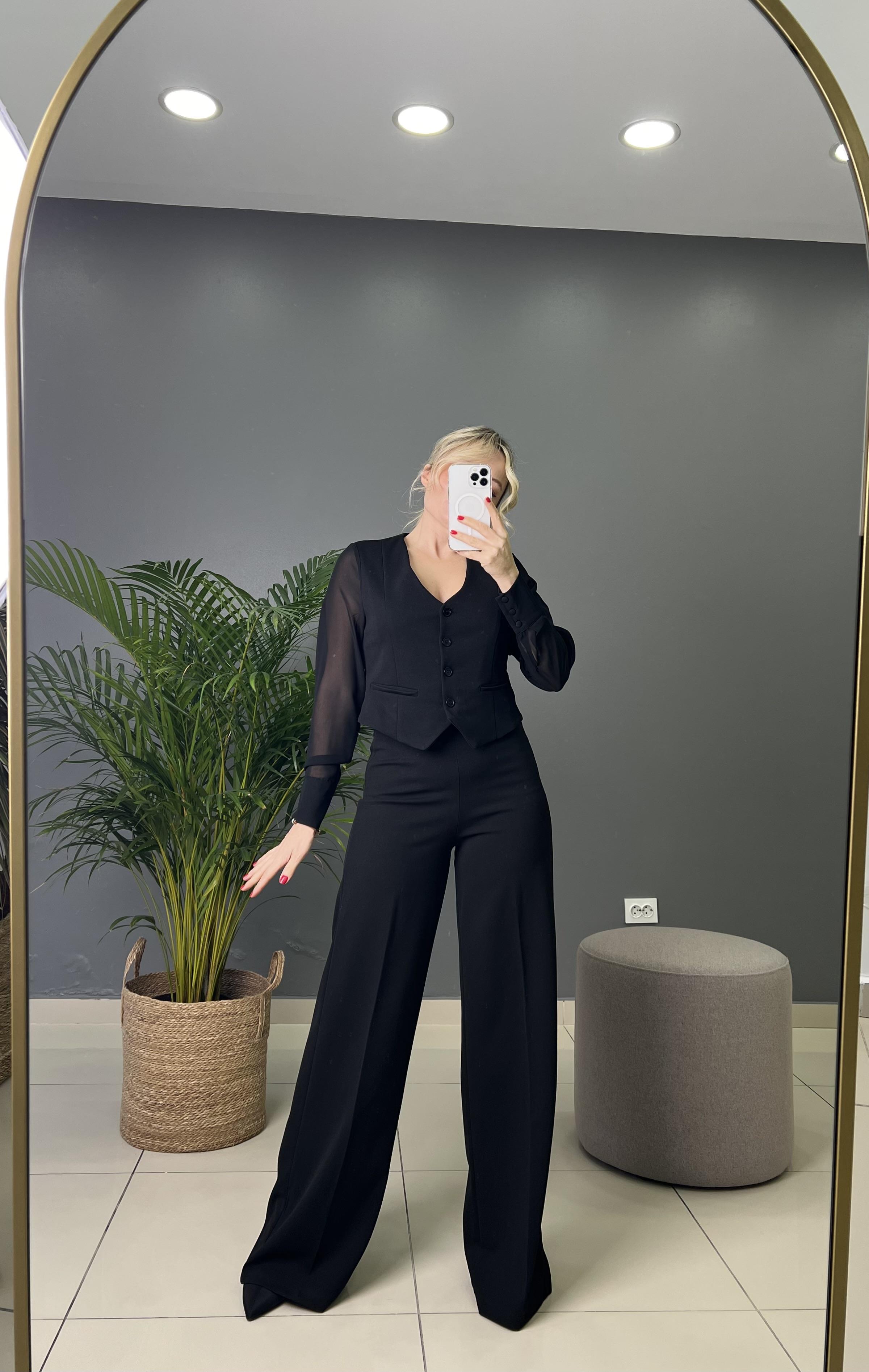 Yandan Fermuarlı Detaylı Full Likralı Palazzo Pantolon 