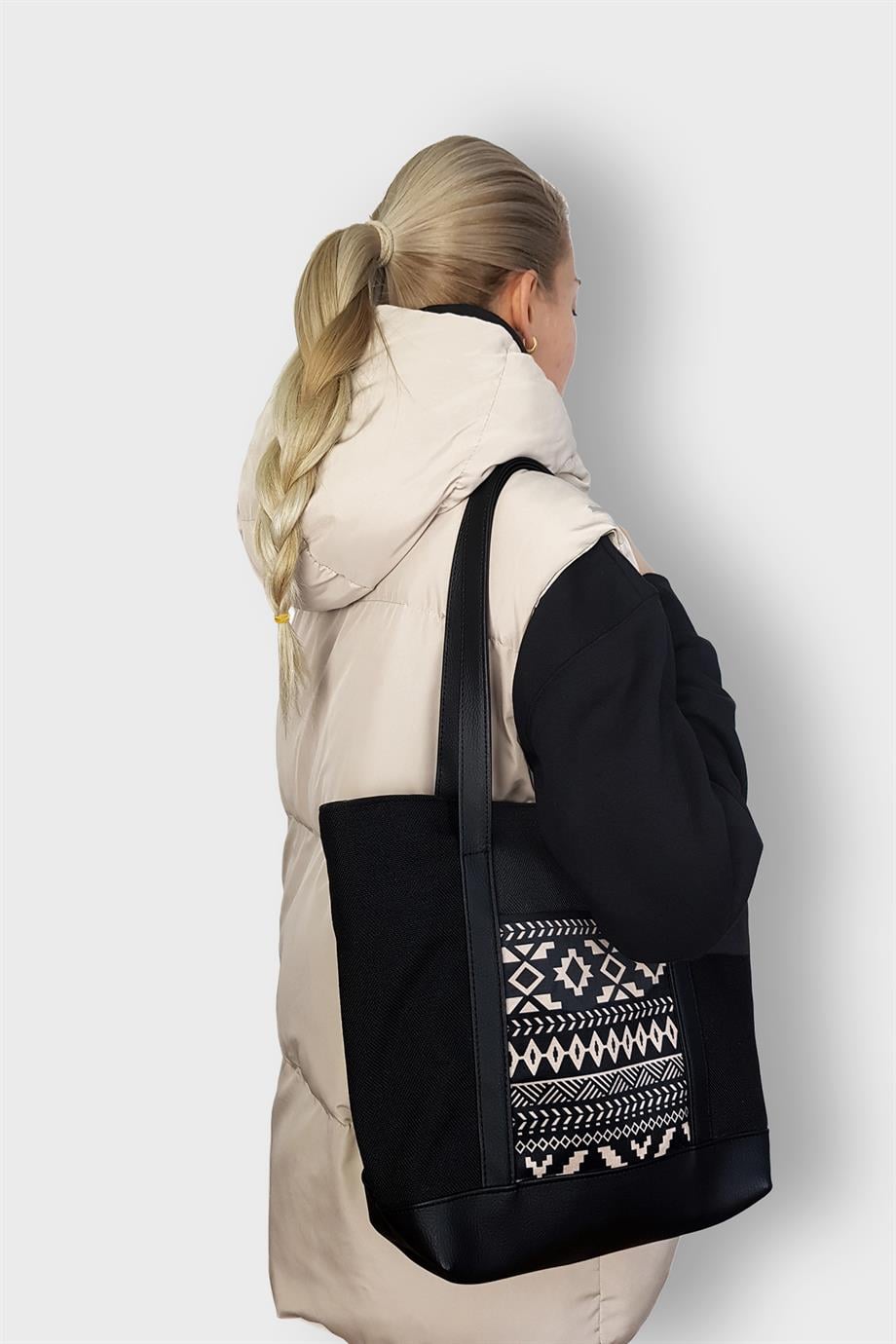 Tote Siyah Keten Çanta
