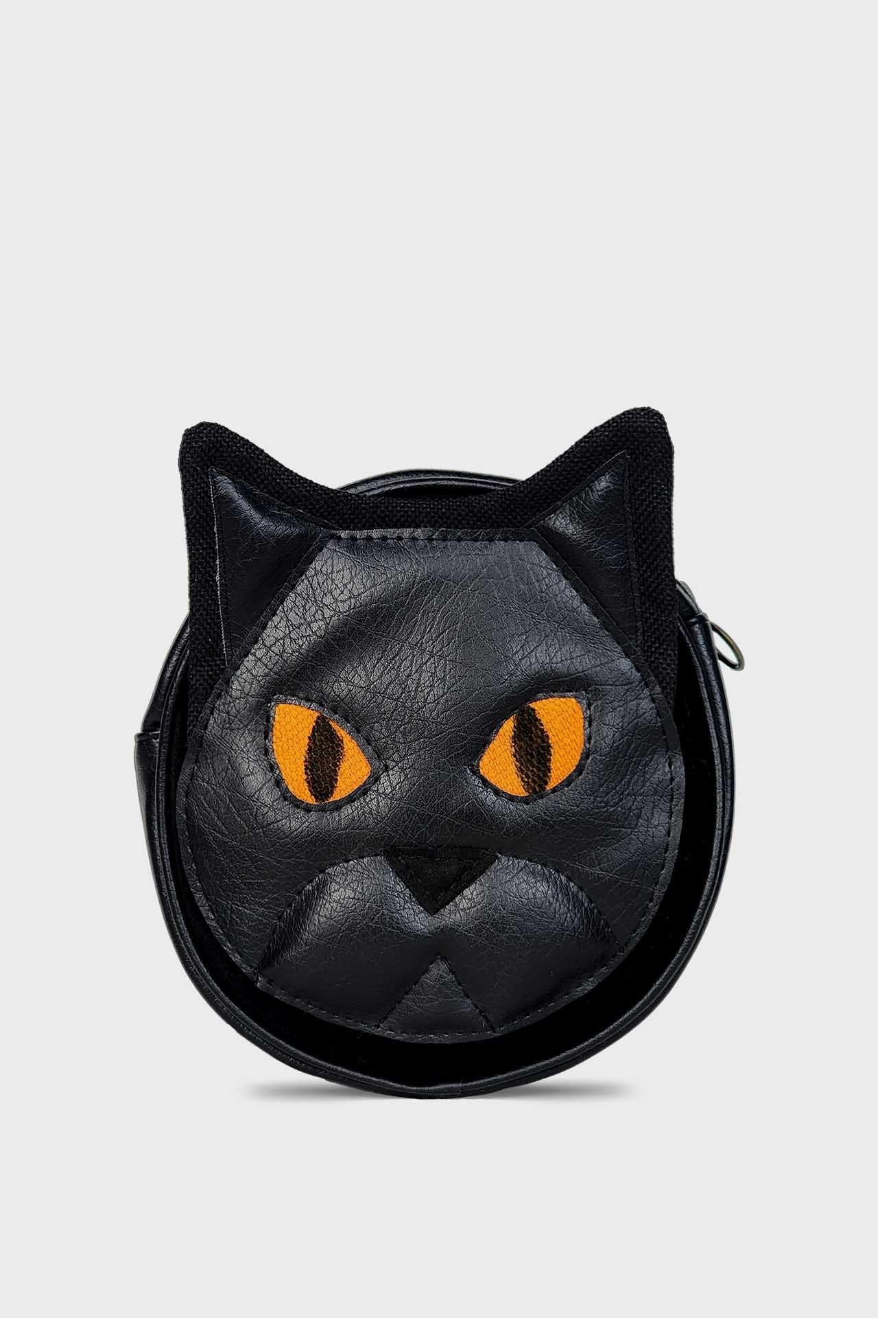Siyah Kedi Fonksiyonel Mini Omuz ve Bel Çantası