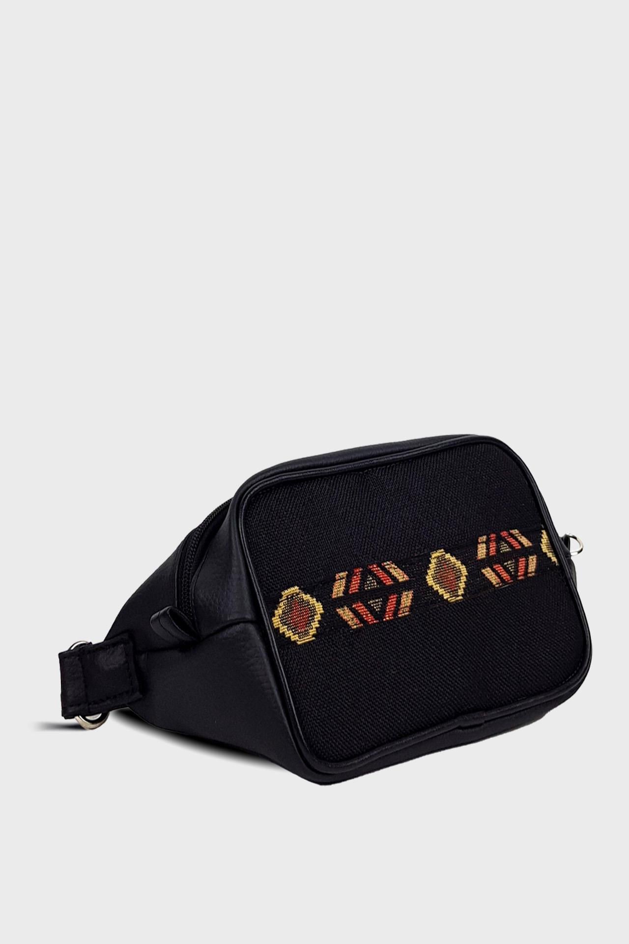 Siyah Kilim Şerit Omuz ve Bel Çantası
