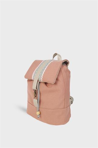 Kurdele Pembe Keten Sırt Çantası