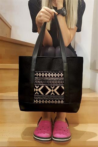 Tote Siyah Keten Çanta