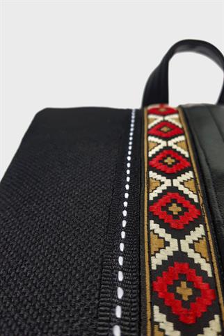 Kurdele Siyah Keten Sırt Çantası