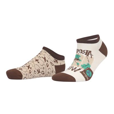 Mapmaker Desenli Kahverengi Eşi Farklı Kısa Patik Bilek Çorap