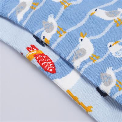 Seagulls Desenli Mavi Eşi Farklı Kısa Patik Bilek Çorap