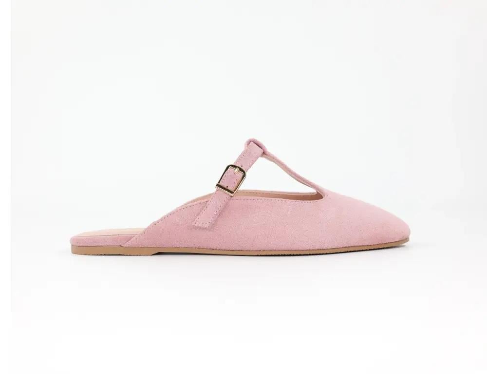 026 %100 Deri Süet Terlik-Pembe