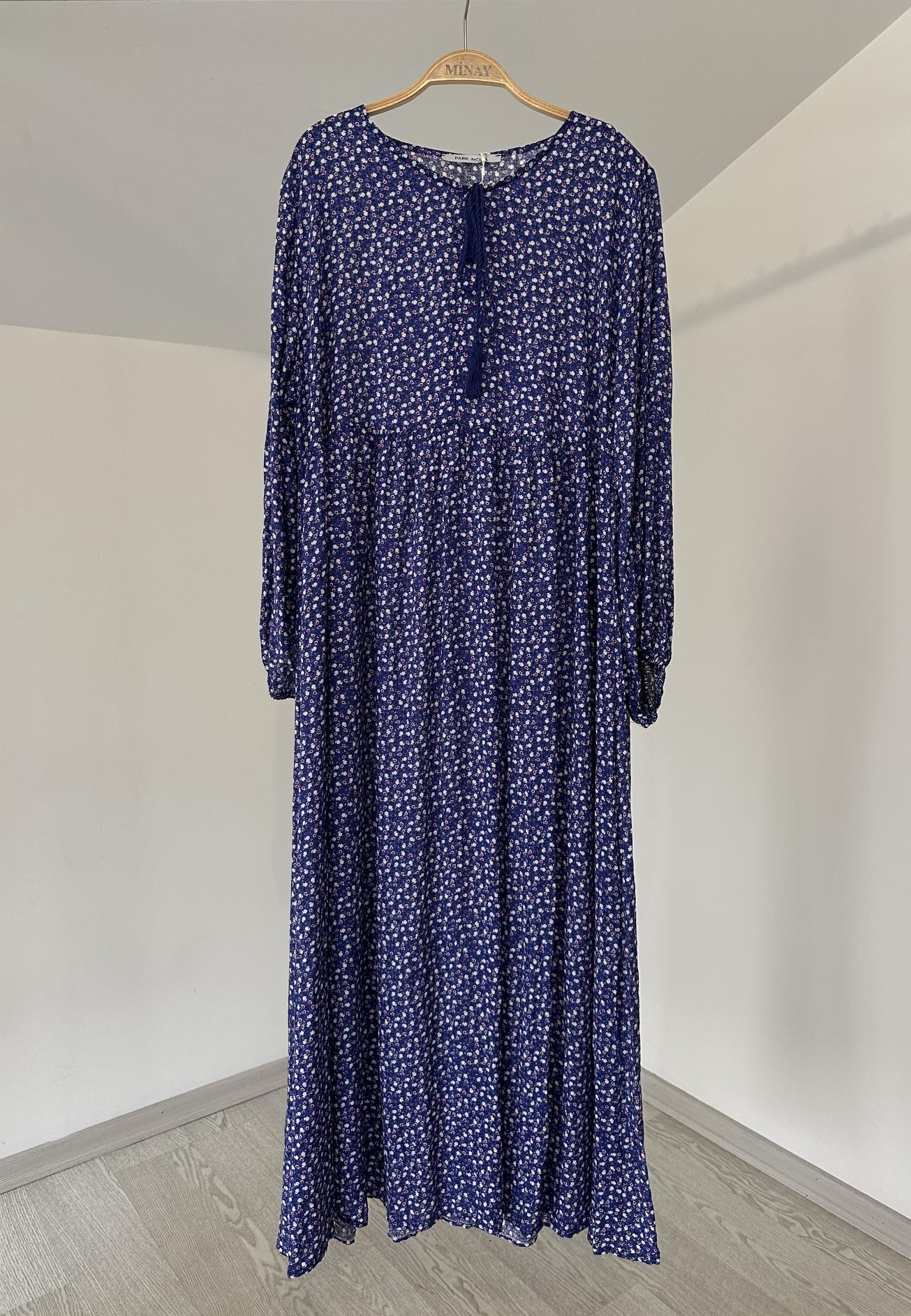 10494 Pamuklu Desenli Elbise-Saks