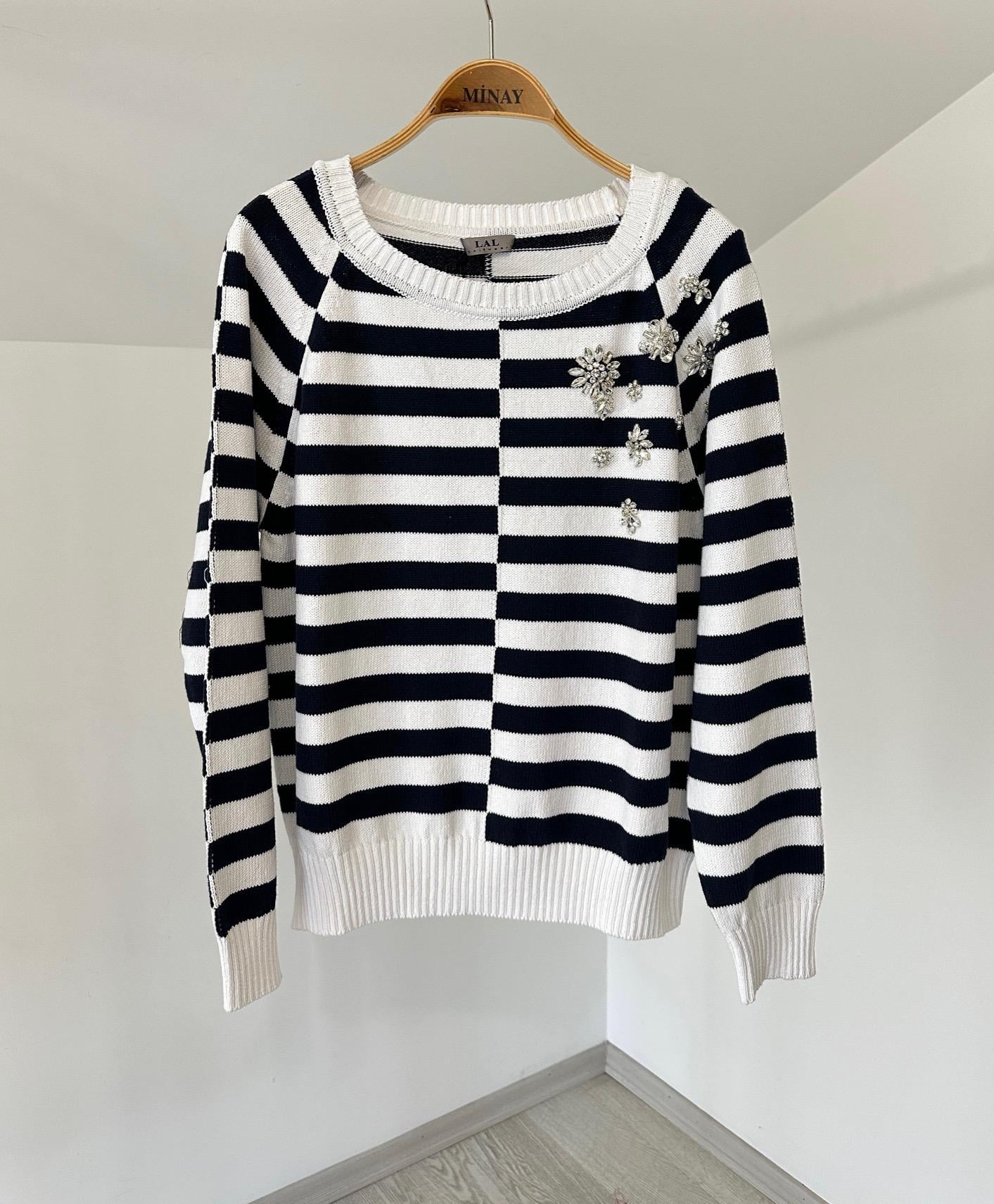 13063 Cotton İplik Triko Bluz-Beyaz