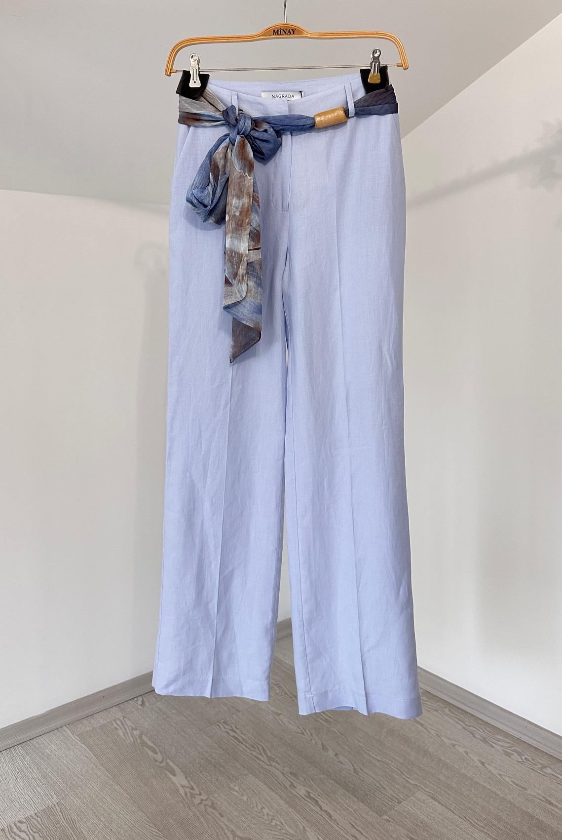 3078 Bol Paça Keten Pantolon-Mavi