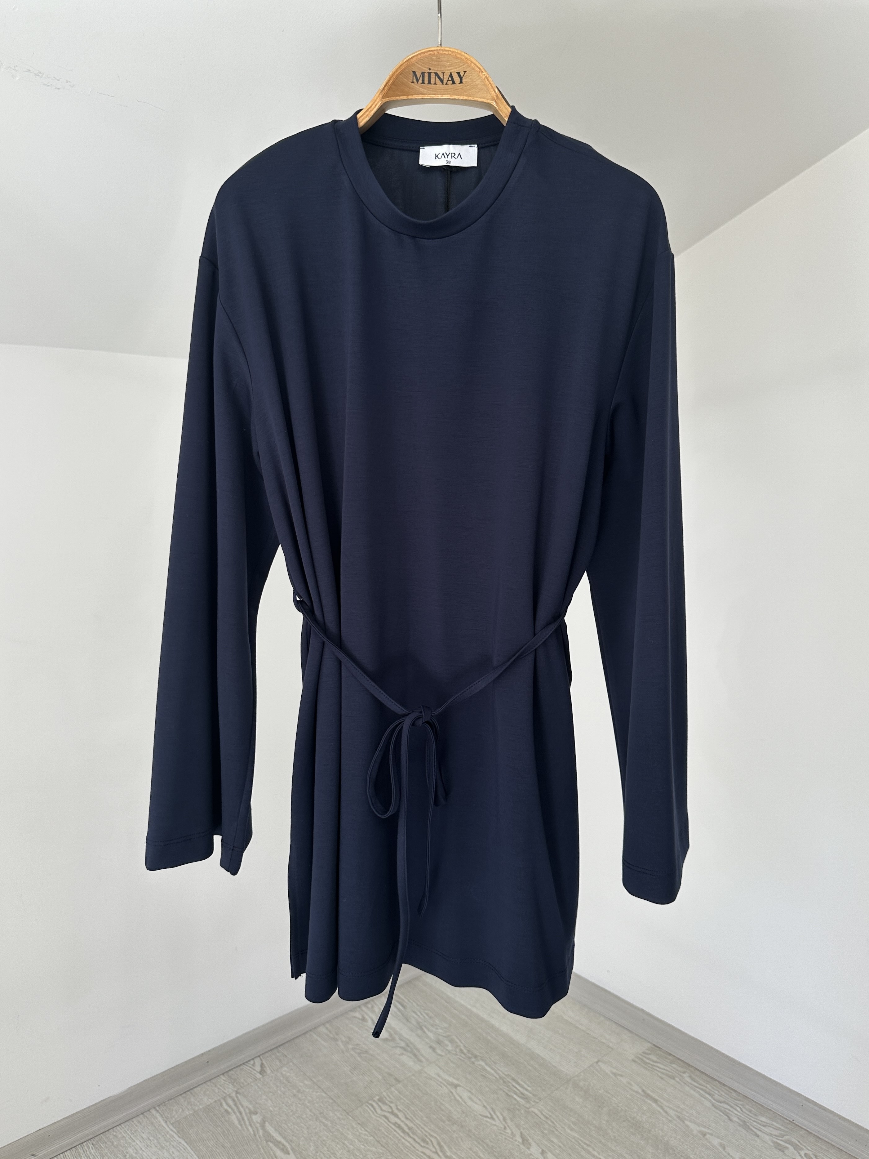 31009 Belden Bağlamalı Tunik-Lacivert