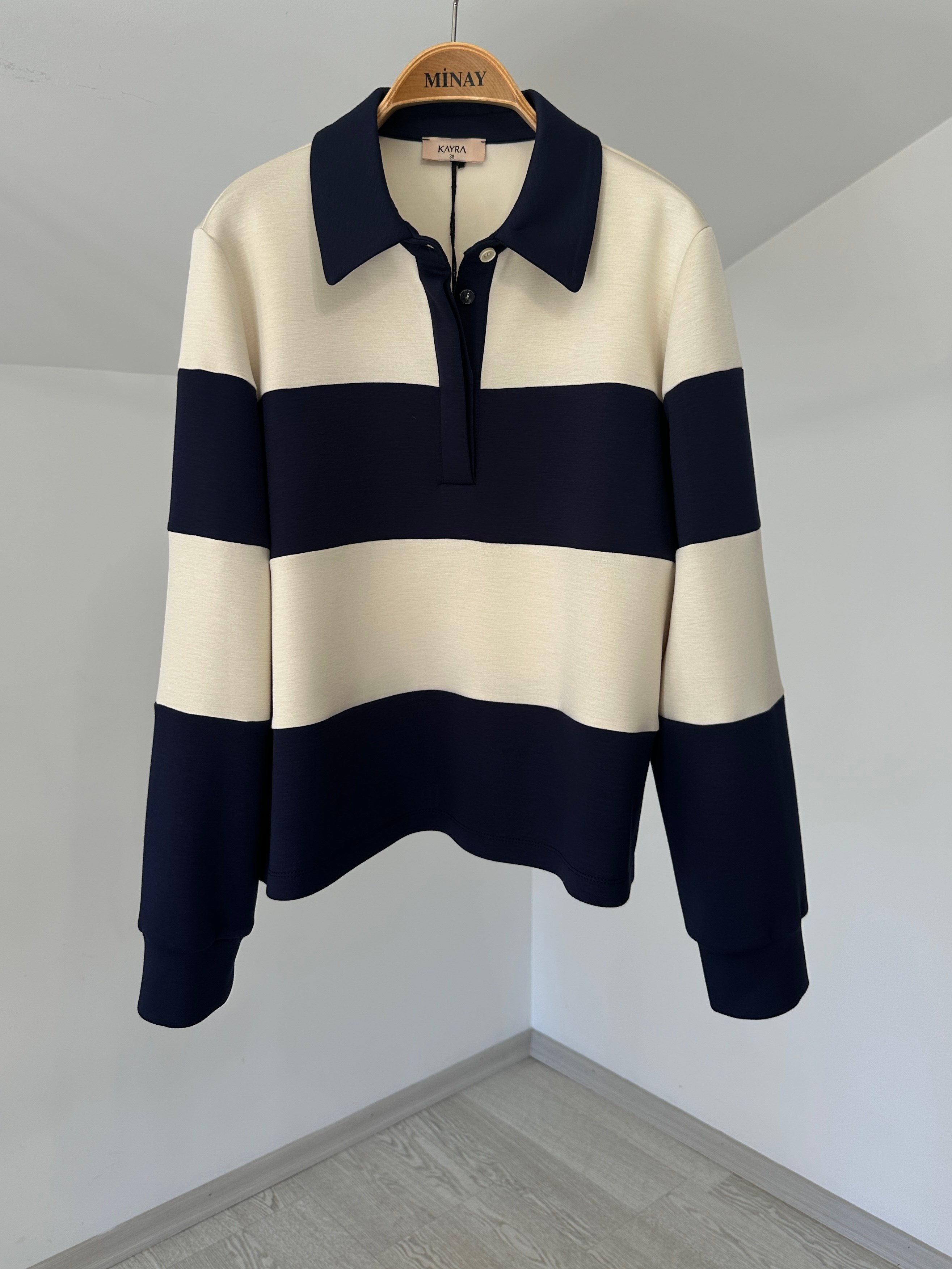 31018 Çizgili Sweatshirt-Lacivert
