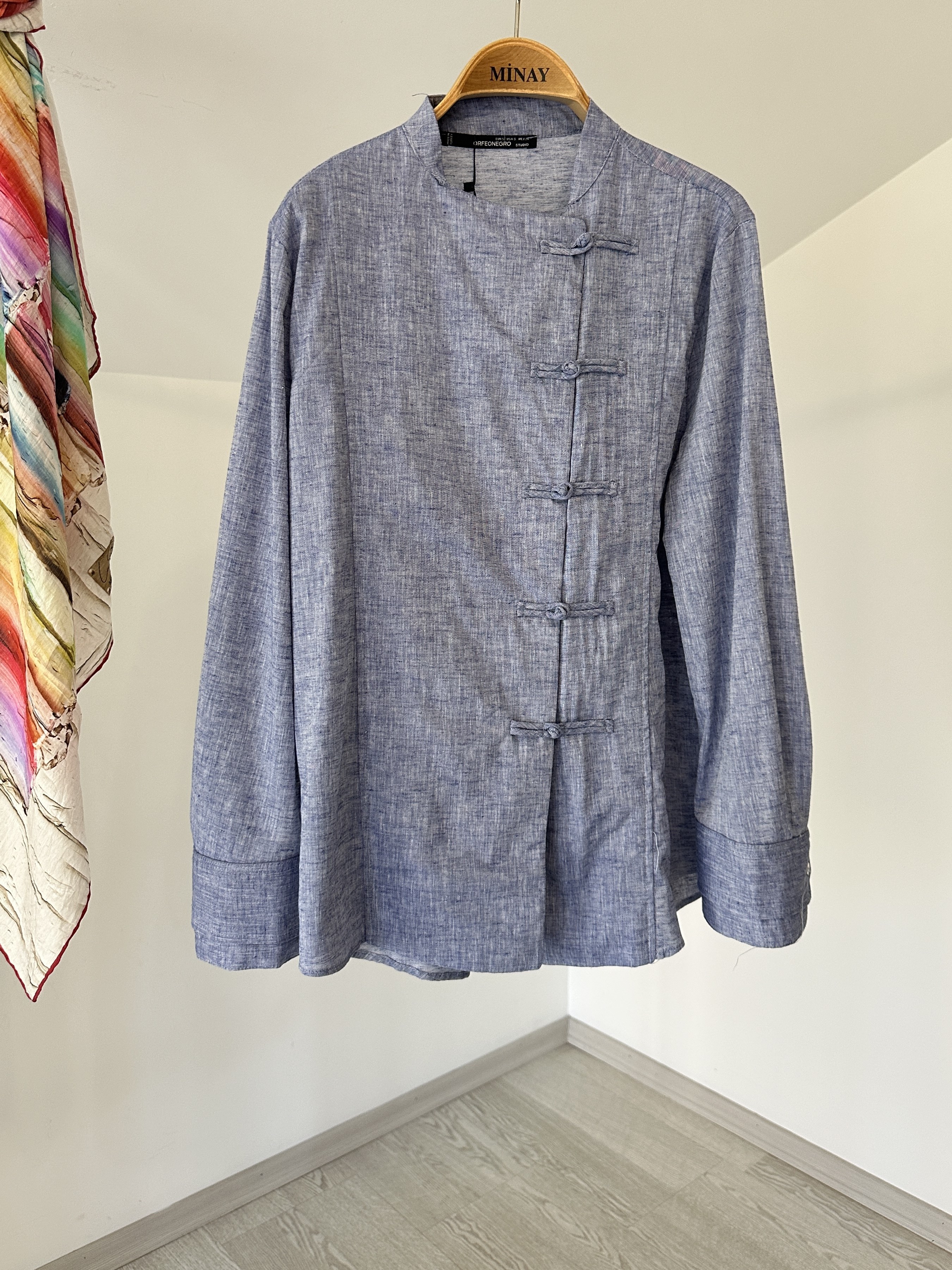 34989 Kimono Düğmeli Tunik-Mavi