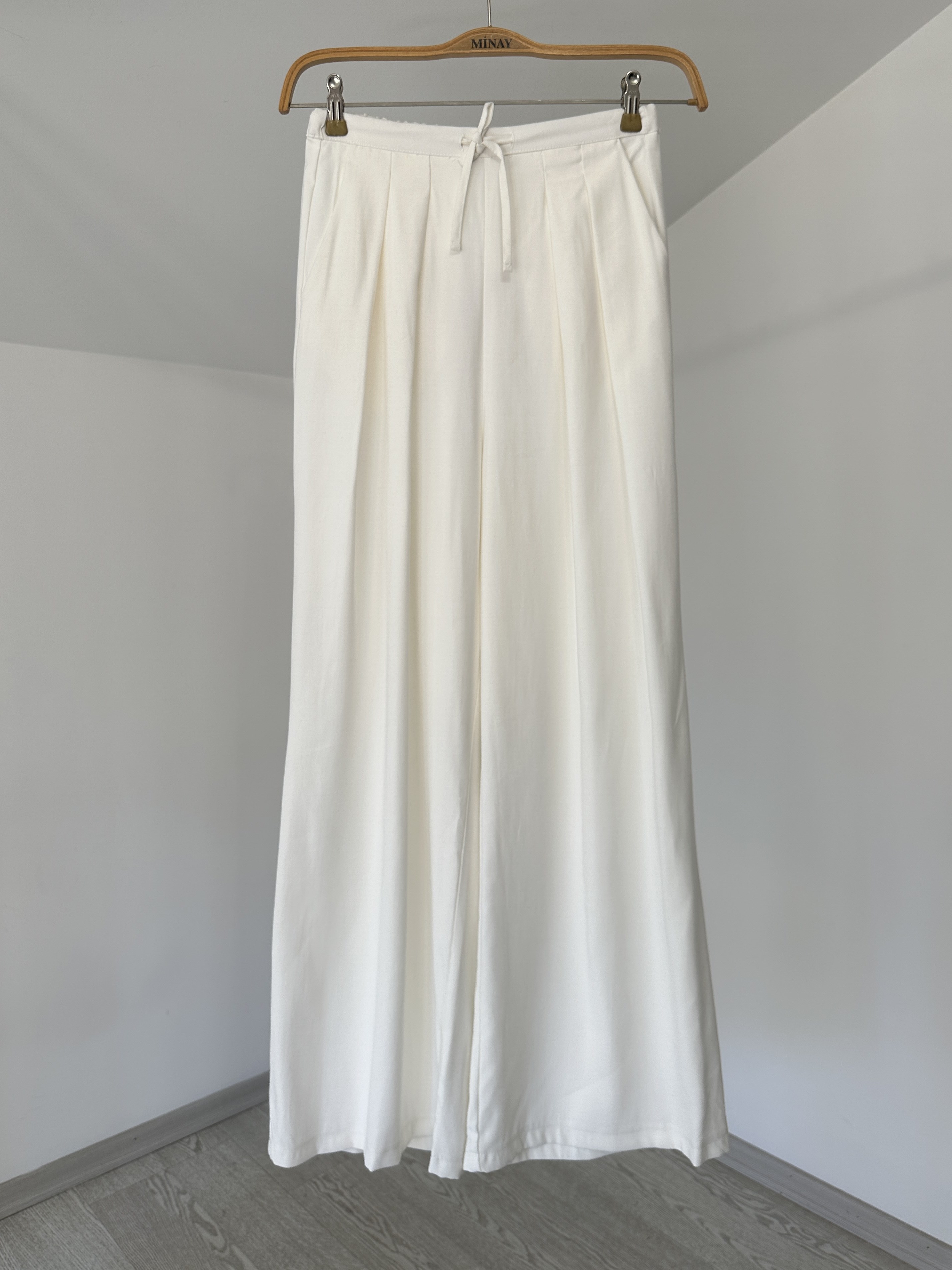 35114 Çift Pileli Pantolon-Ekru