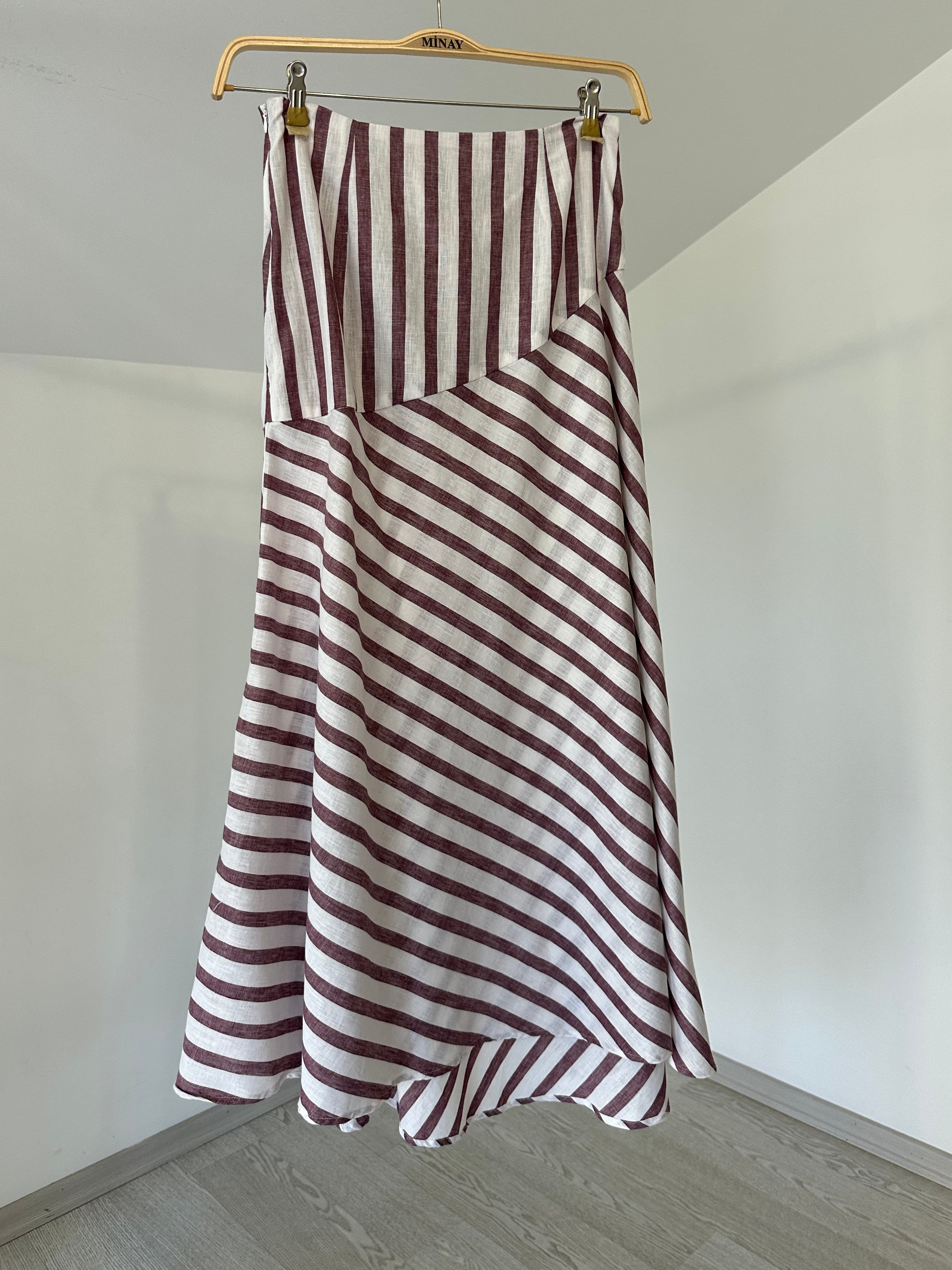 39074 Çizgili Etek-Bordo