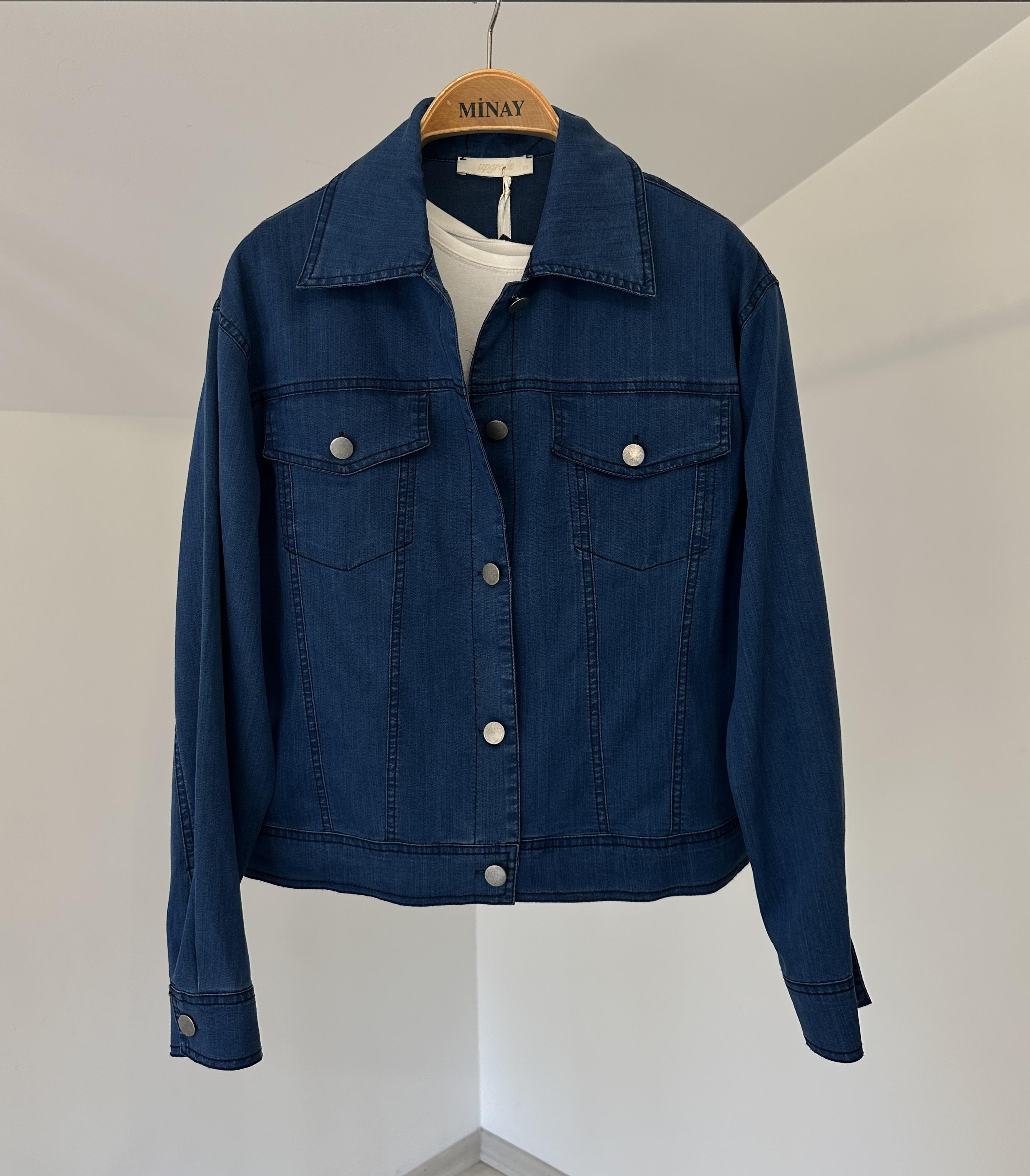 403001 Önden Düğmeli Denim Ceket-Mavi