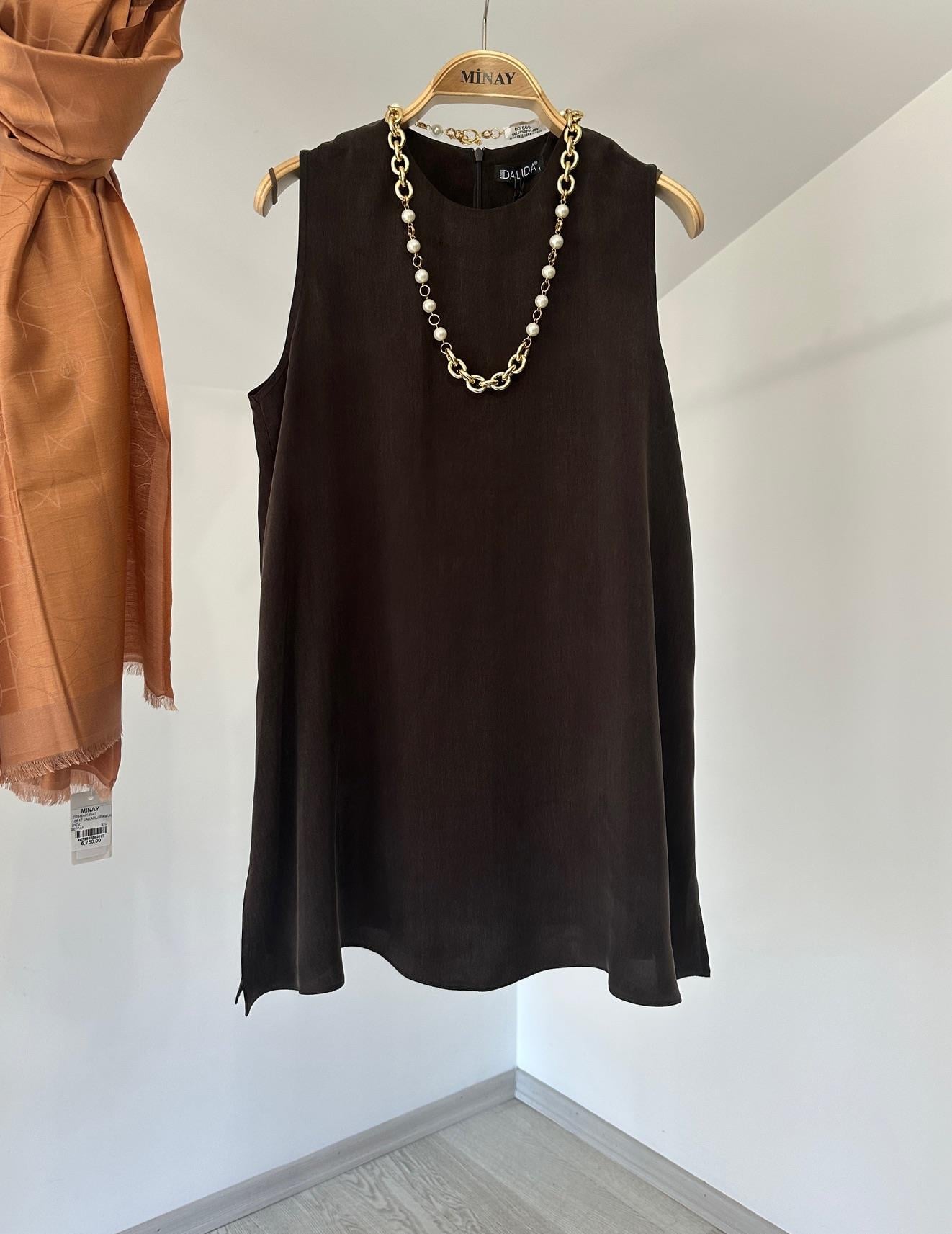 6007 Kolsuz Cupro Tunik-Kahverengi