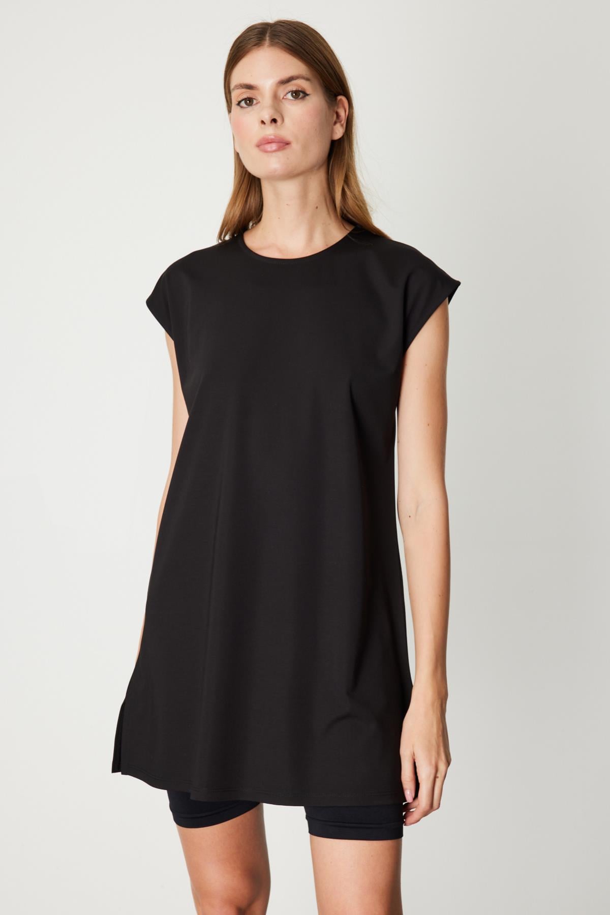 61419 Sıfır Yaka Basic Tunik-Siyah