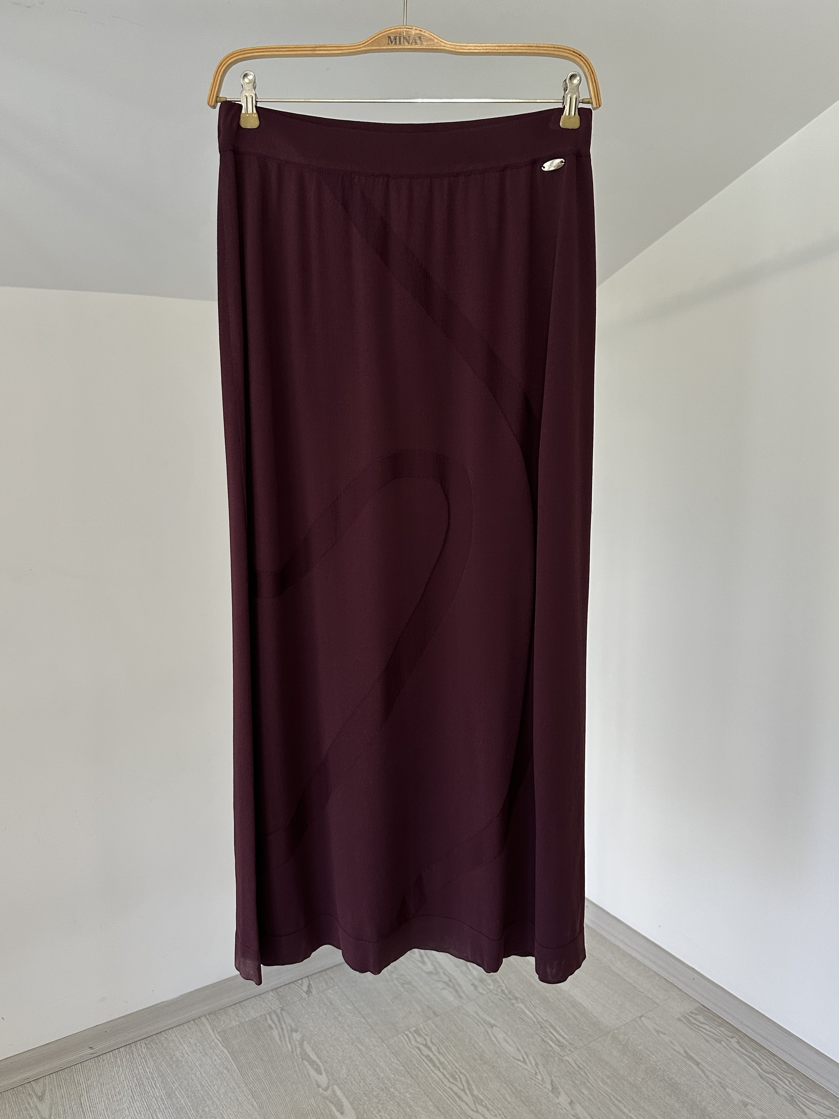 62004 Kendinden Desenli Triko Etek-Bordo
