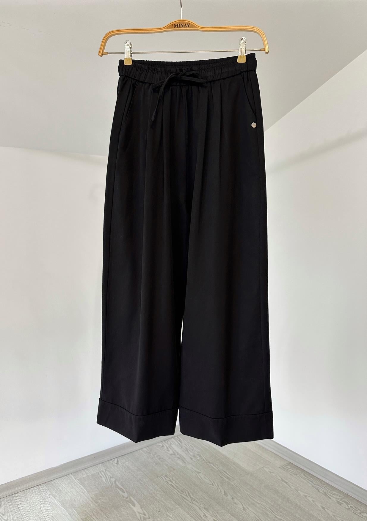 70105 Beli Lastikli Tensel Pantolon-Siyah