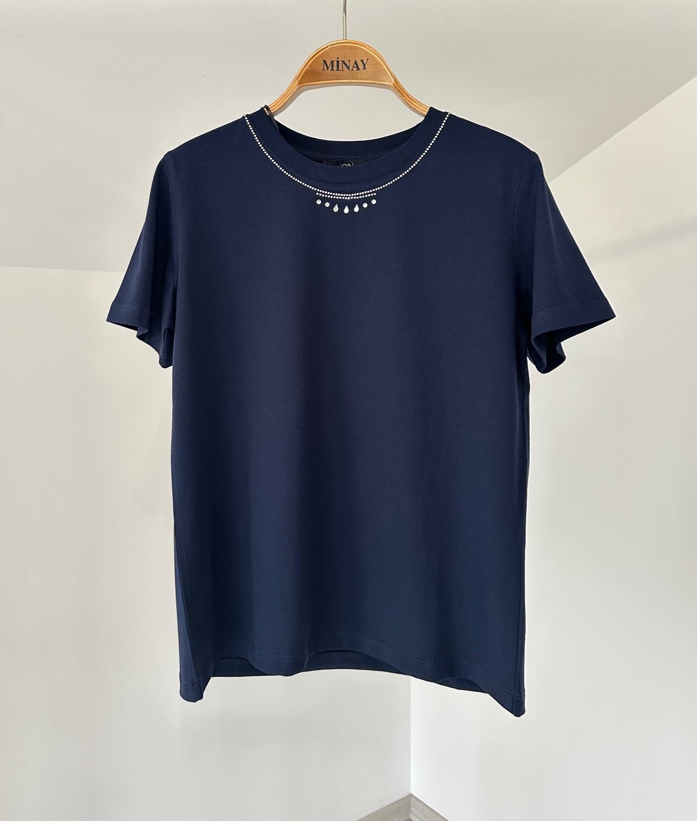 71345 Yakası Sıra Taşlı Pamuklu Bluz-Laci