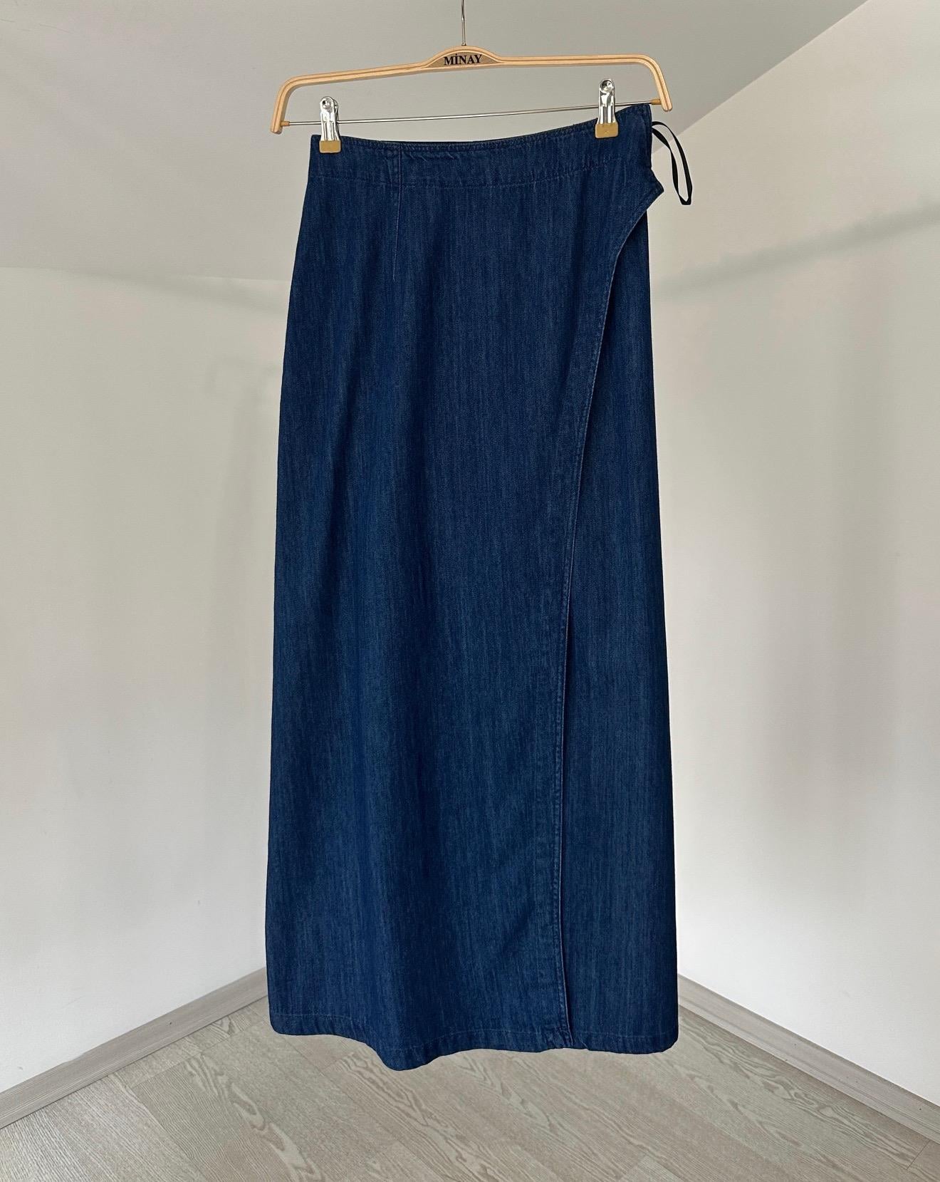 72029 Kapamalı Denim Etek-K.Kot