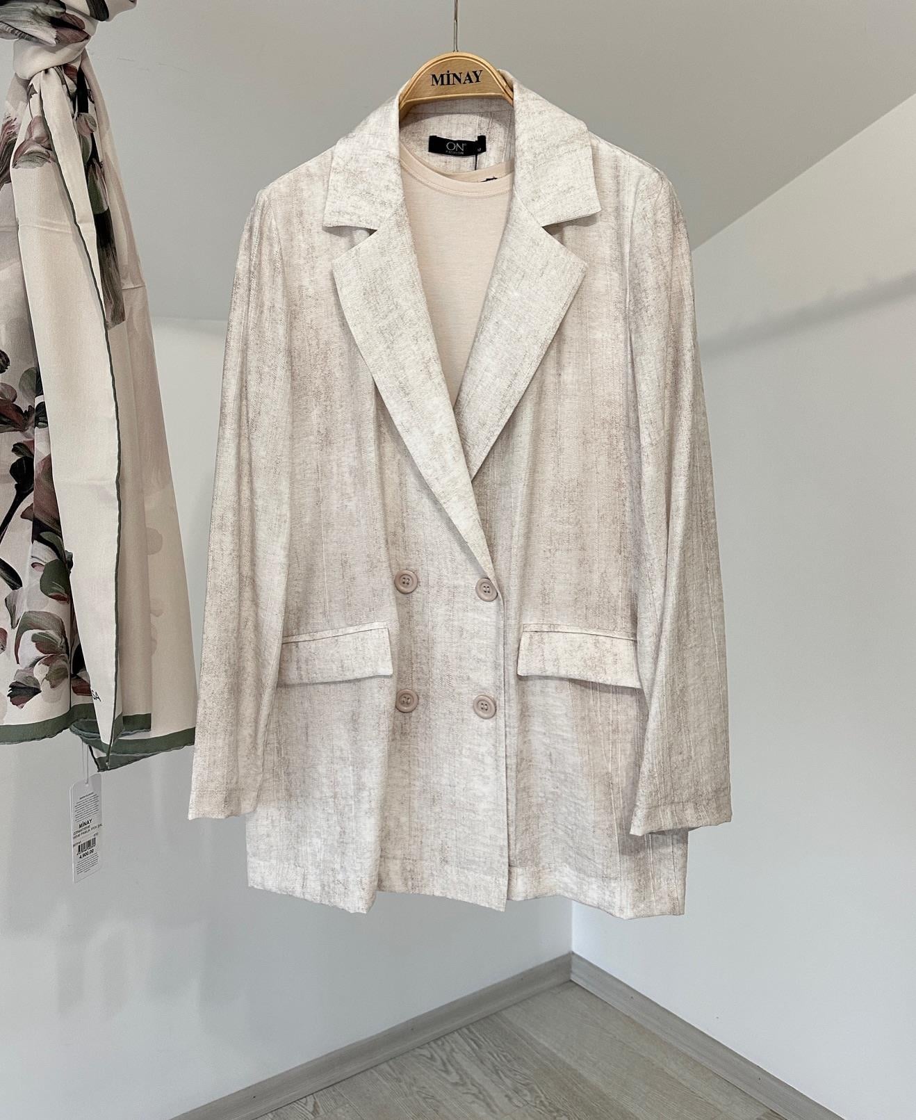 74524 Cep Görünümlü Rayon Ceket-Ekru