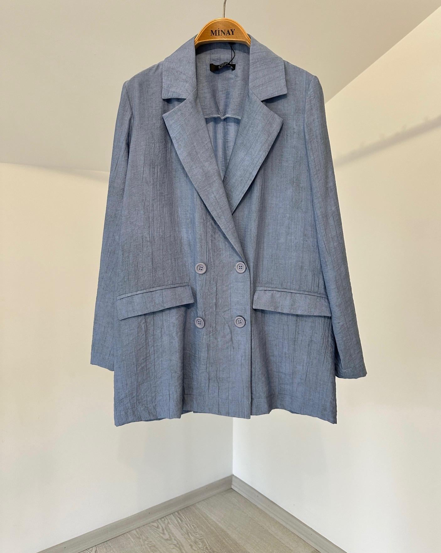 74524 Cep Görünümlü Rayon Ceket-Mavi