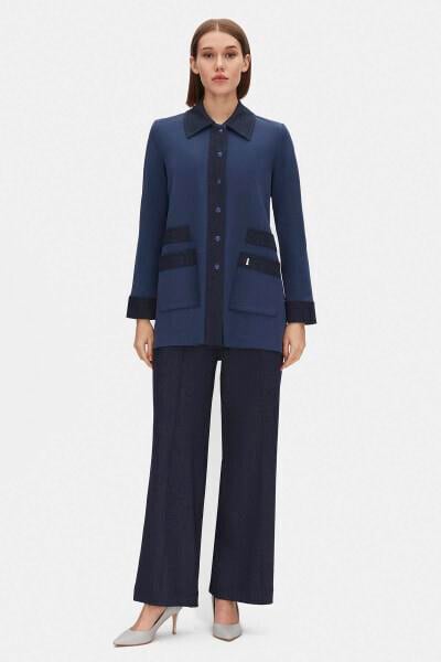 8205 Denim Detaylı İtalyan İplik Triko Ceket-Laci