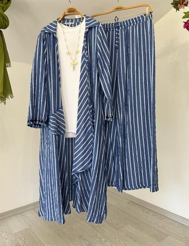 10676 Arkada Nakış İşleme Detaylı Kimono Pantolon Takım-Saks