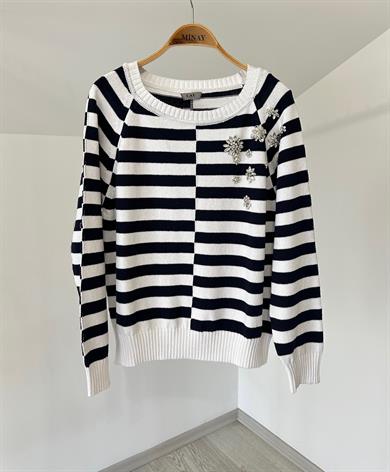 13063 Cotton İplik Triko Bluz-Beyaz