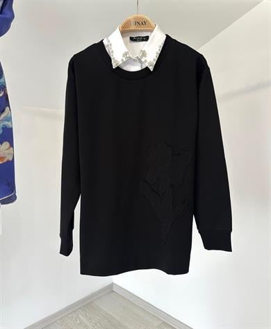 13412 Yanlarda Fermuar Detaylı Cotton Bluz-Siyah