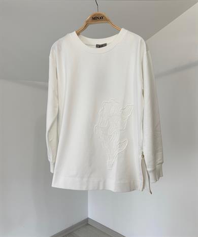 13412 Yanlarda Fermuar Detaylı Cotton Bluz-Ekru