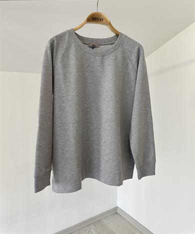 13414 Taş Yapıştırmalı Cotton Bluz-Gri