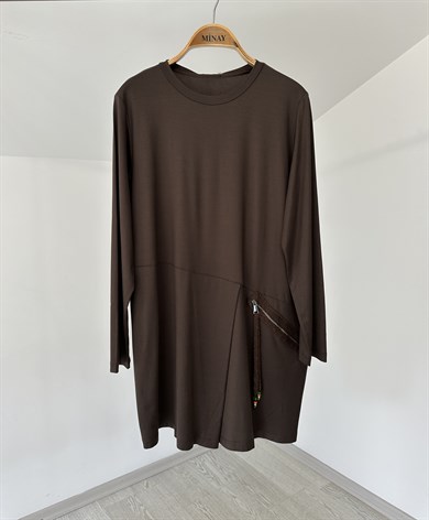 13520 Fermuarlı Tunik-Kahverengi