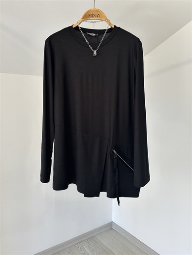 13520 Fermuarlı Tunik-Siyah