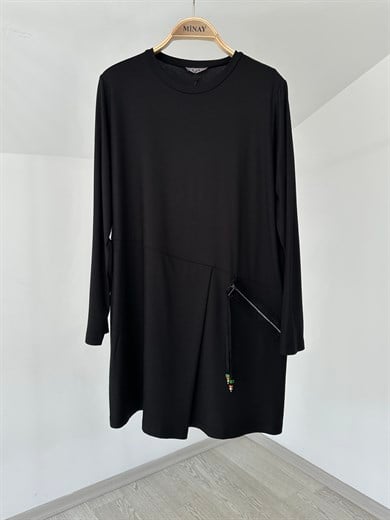 13520 Fermuarlı Tunik-Siyah