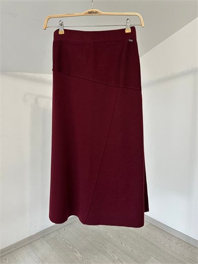 14313 Asimetrik Dikiş Detaylı Etek-Bordo
