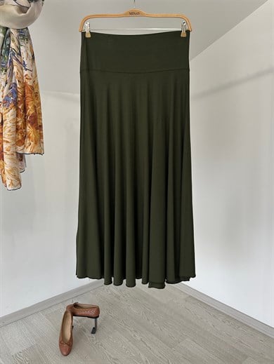 172 Geniş Korsajlı Viscose Etek-Haki