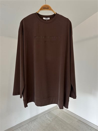 18121 Bisiklet Yaka Tunik-Kahverengi