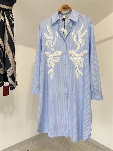 21058 Nakış İşlemeli Tunik-Mavi